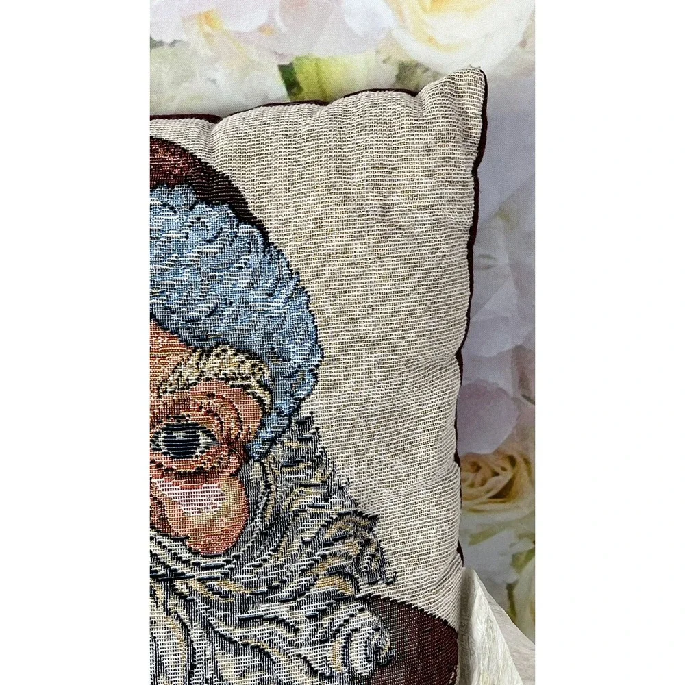Santa Claus Throw Pillow NEEDLEPOINT Design Christmas 12x12 Vintage Made In USA